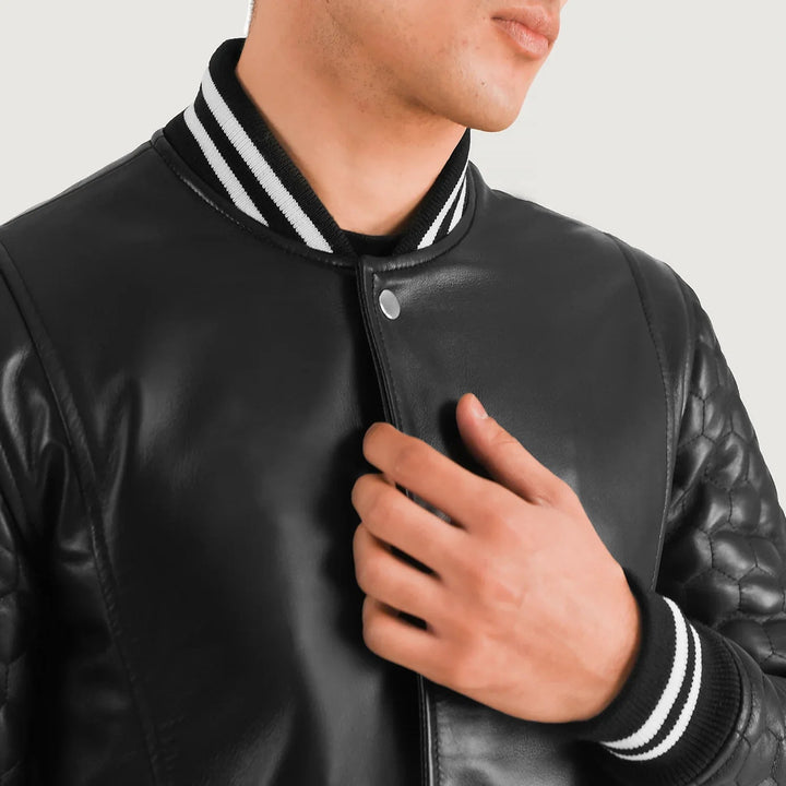 Wilde Black Leather Varsity Coat - Rare Leather