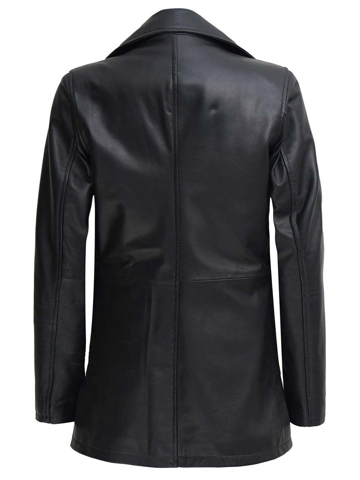 Winchester Womens Black Leather 3 4 Length Car Coat - Rare Leather