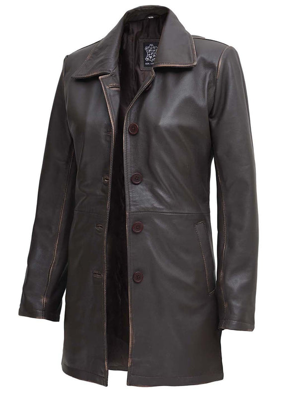 Winchester Women's Distressed Dark Brown Leather Coat - Rare Leather