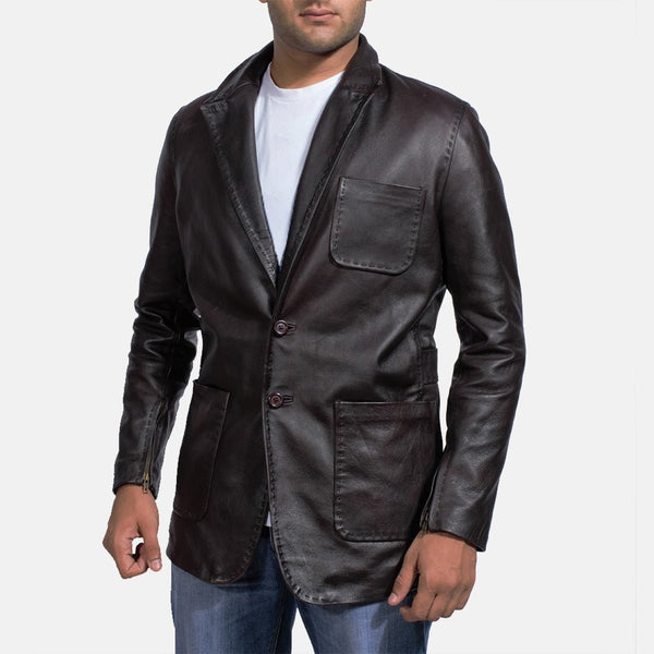 Wine Black Leather Blazer - Rare Leather