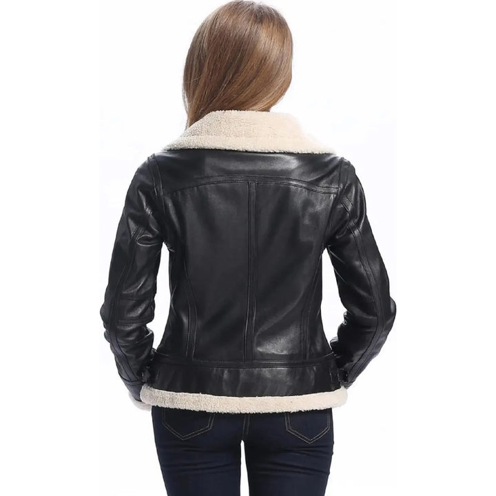 Women B3 Bomber Black Sheepskin Shearling Leather Jacket - Rare Leather