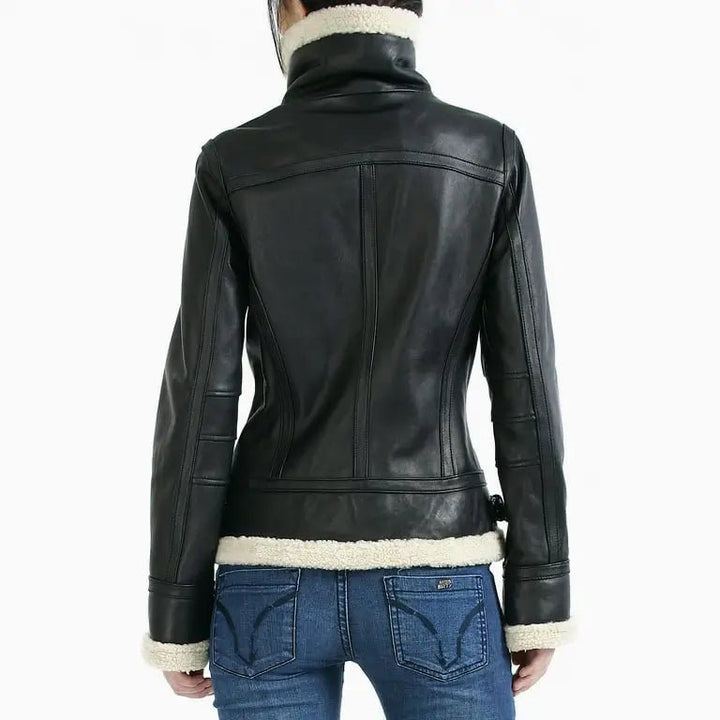 Women B3 Bomber Black Sheepskin Shearling Leather Jacket - Rare Leather