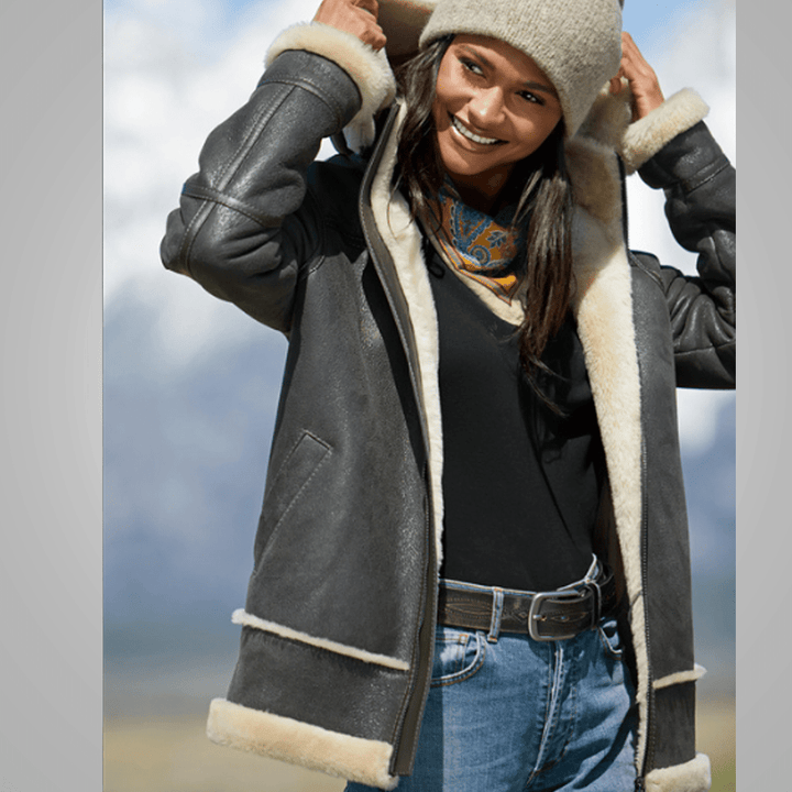 Women B3 Flying RAF Aviator Real Fur Leather Bomber Jacket - Rare Leather