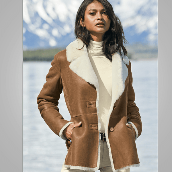Women Camel Brown B3 Shearling Pilot Leather Aviator Jacket - Rare Leather