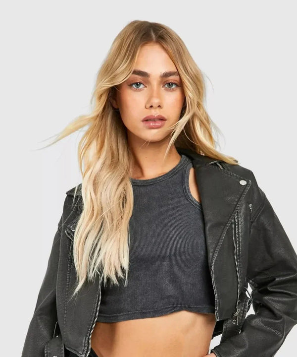 Women distressed cropped leather jacket - Rare Leather