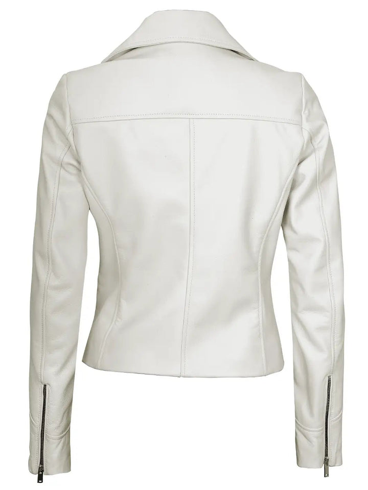 Women Moto Style Off White Real Leather Jacket - Rare Leather