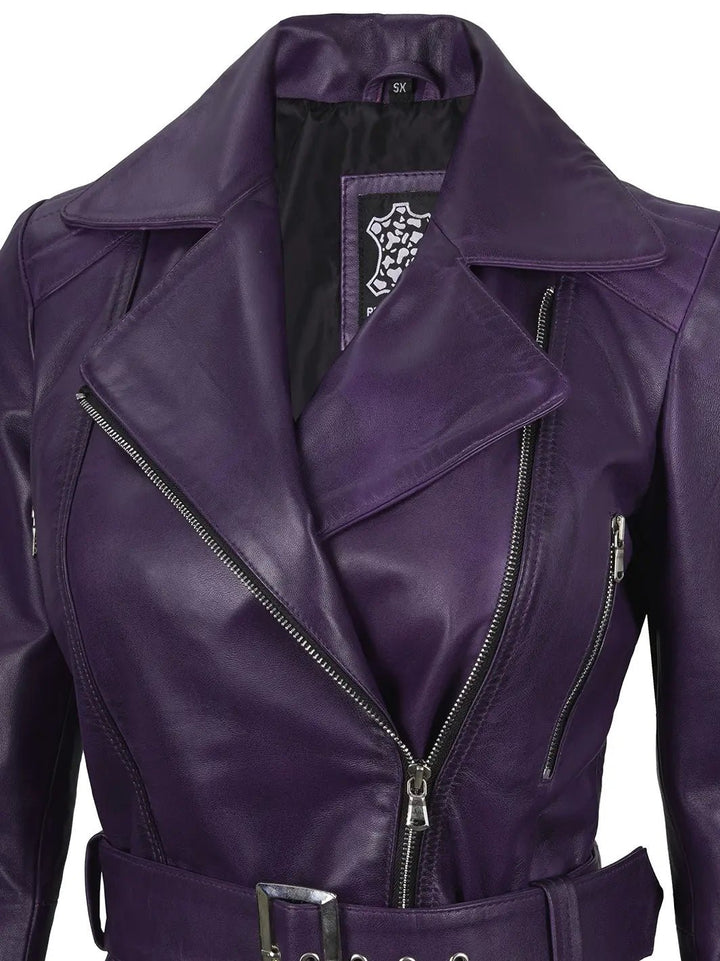 Women Purple Asymmetrical Leather Biker Jacket Women - Rare Leather