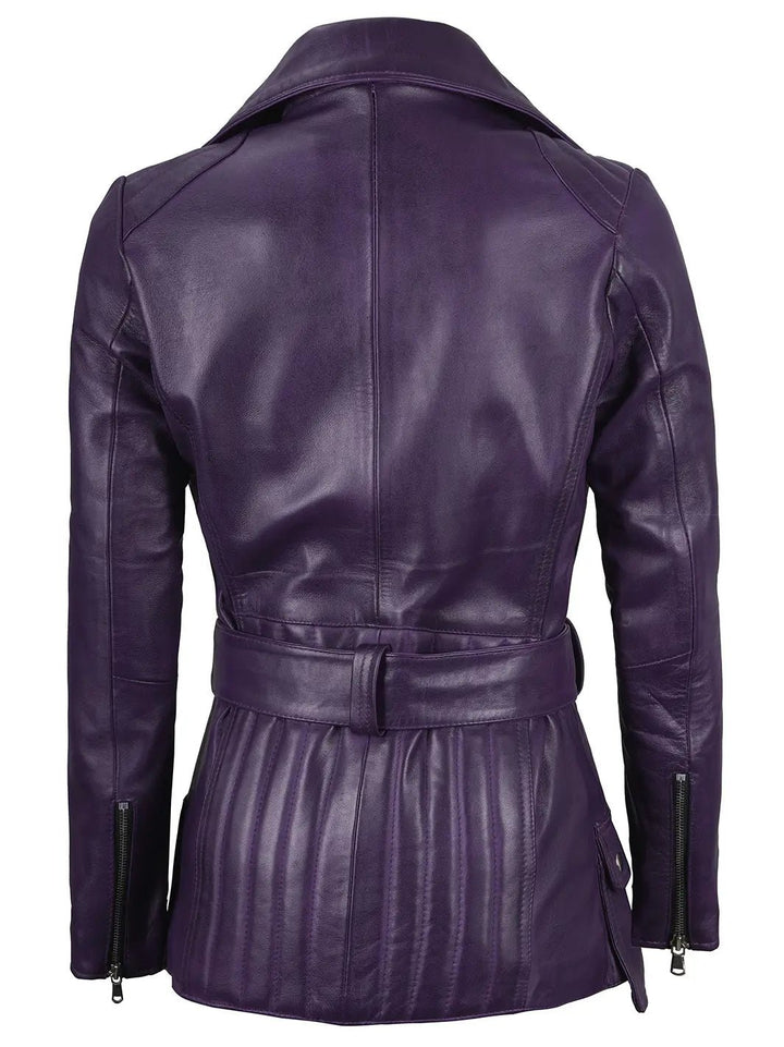 Women Purple Asymmetrical Leather Biker Jacket Women - Rare Leather