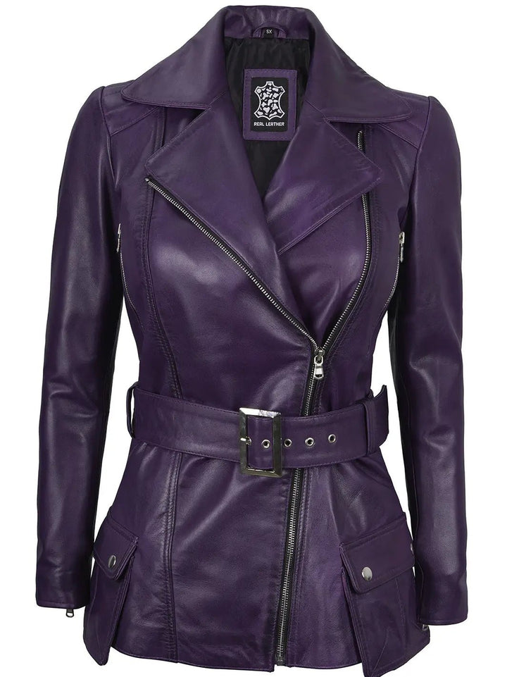 Women Purple Asymmetrical Leather Biker Jacket Women - Rare Leather