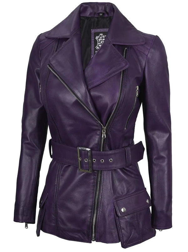 Women Purple Asymmetrical Leather Biker Jacket Women - Rare Leather