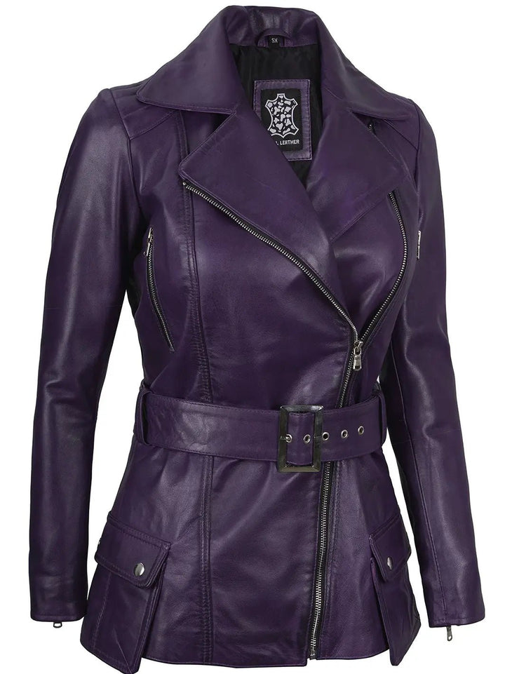Women Purple Asymmetrical Leather Biker Jacket Women - Rare Leather
