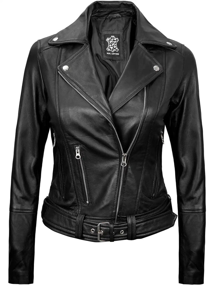 Womens Asymmetrical Black Biker Leather Jacket - Rare Leather