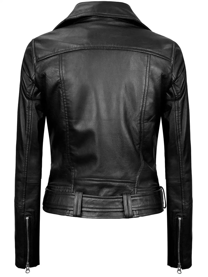 Womens Asymmetrical Black Biker Leather Jacket - Rare Leather