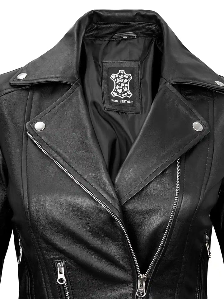 Womens Asymmetrical Black Biker Leather Jacket - Rare Leather