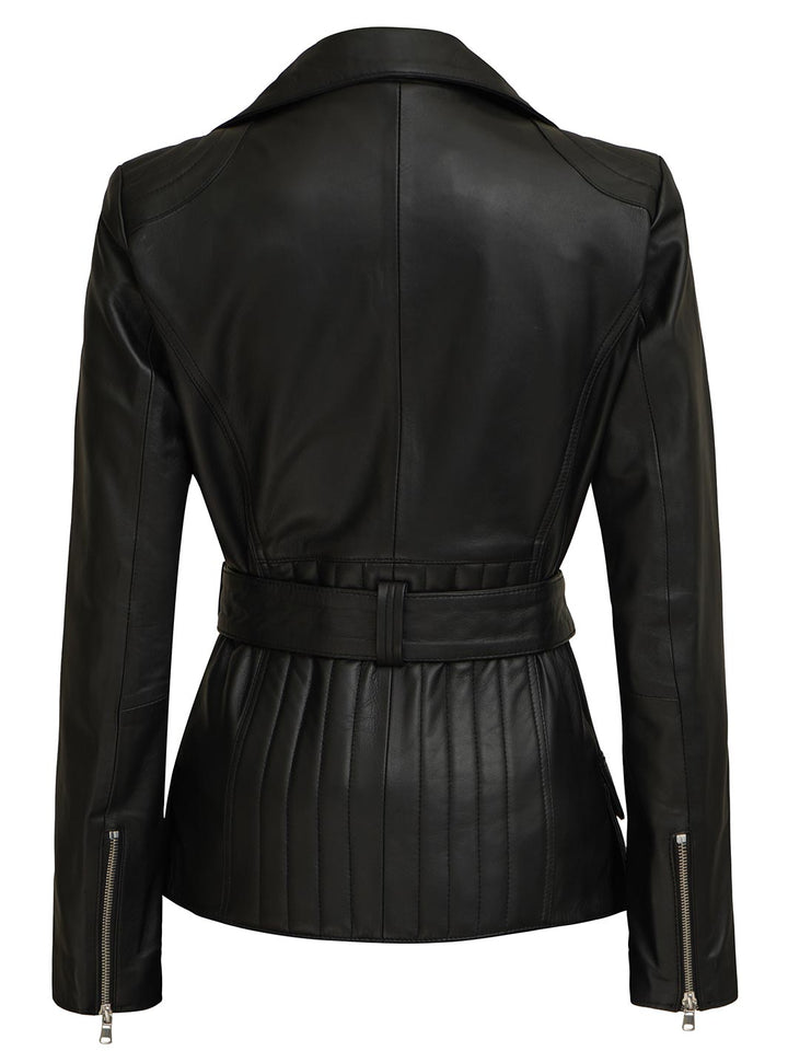 Women's Asymmetrical Black Leather Jacket - Rare Leather