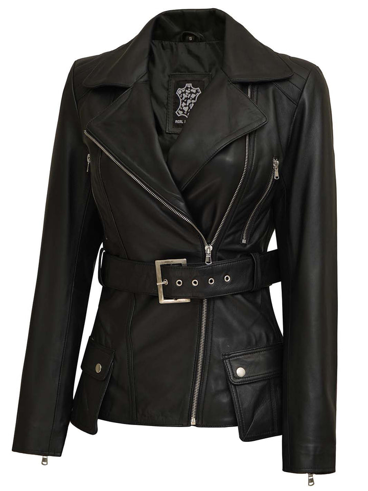 Women's Asymmetrical Black Leather Jacket - Rare Leather