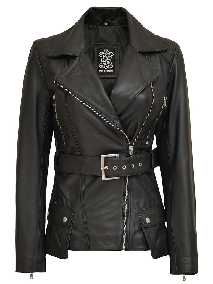 Women's Asymmetrical Black Leather Jacket - Rare Leather