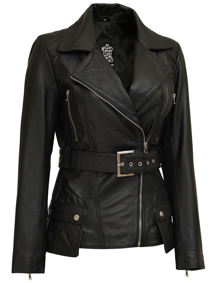 Women's Asymmetrical Black Leather Jacket - Rare Leather