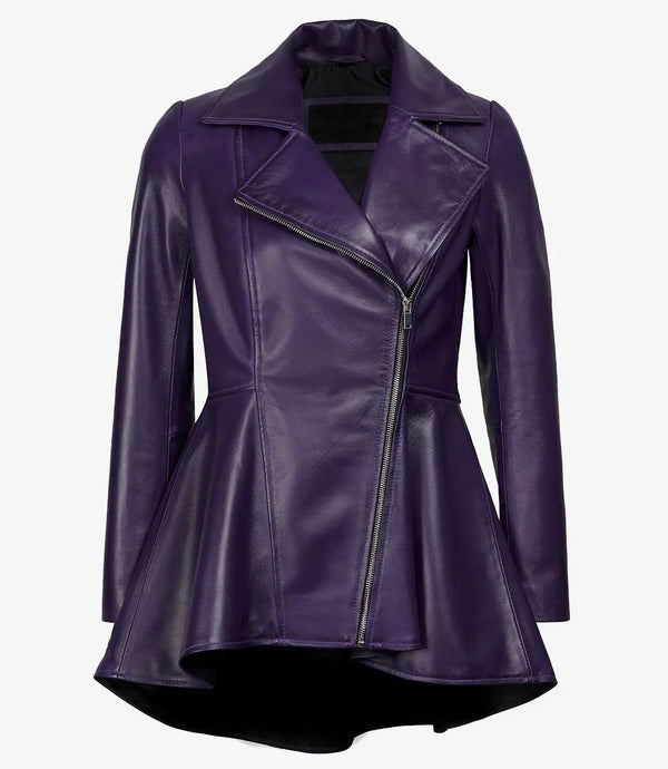Women's Asymmetrical Purple Peplum Leather Jacket - Rare Leather