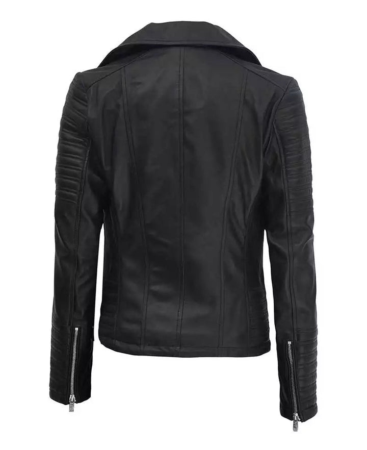 Women's Black Asymmetrical Biker Leather Jacket - Rare Leather