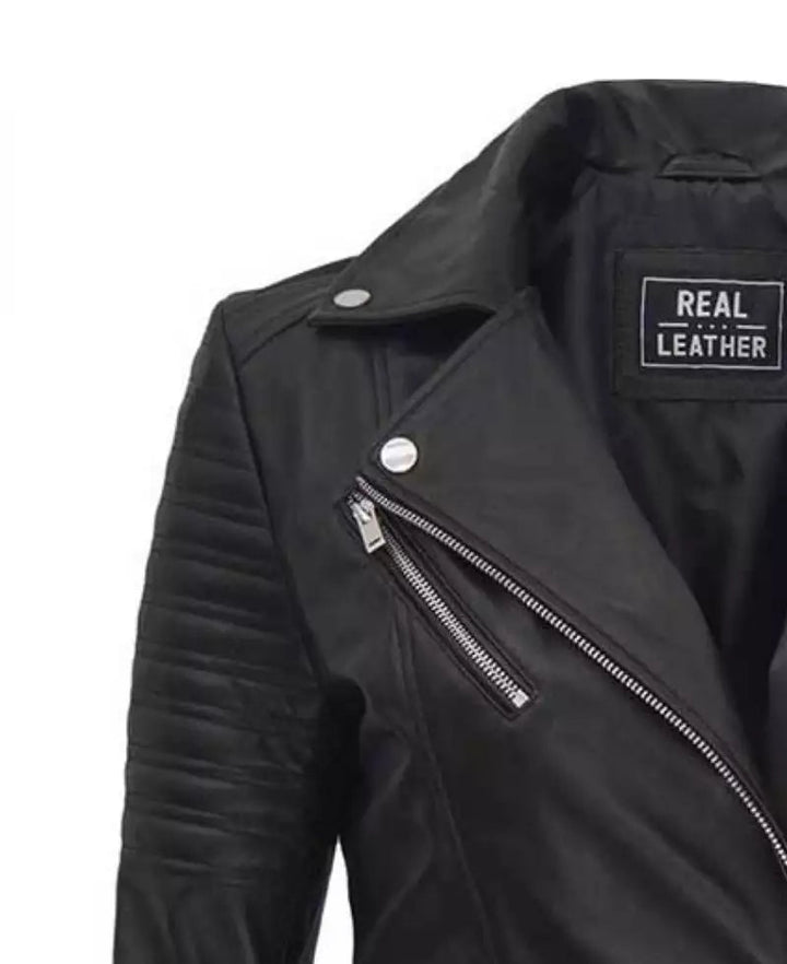 Women's Black Asymmetrical Biker Leather Jacket - Rare Leather