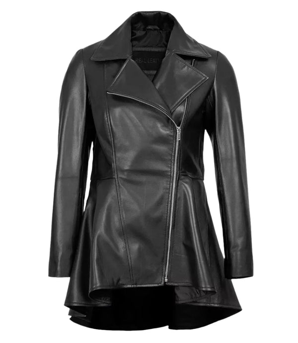 Womens Black Asymmetrical Peplum Leather Jacket - Rare Leather