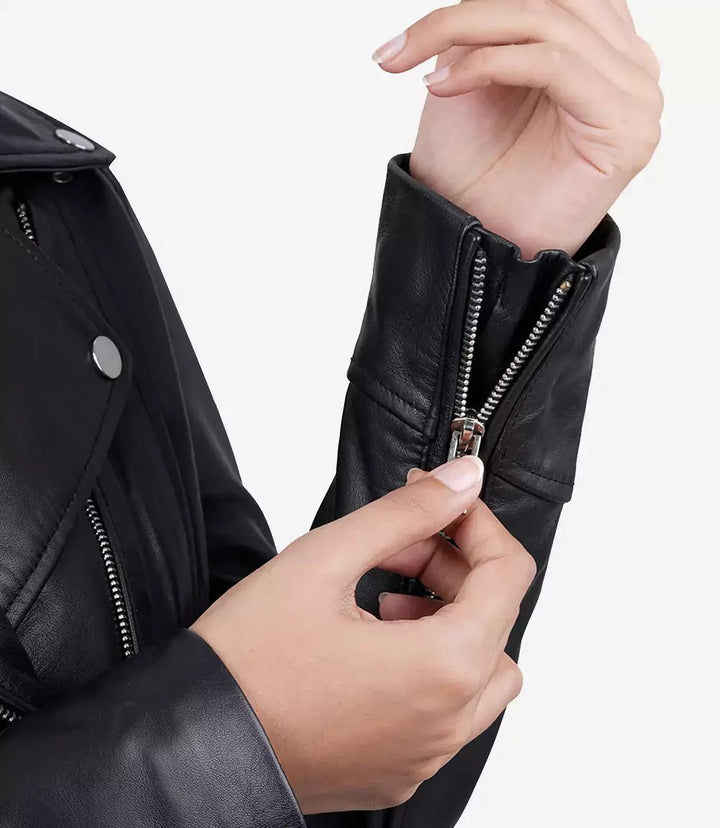 Women's Black Asymmetrical Real Leather Motorcycle Jacket - Rare Leather