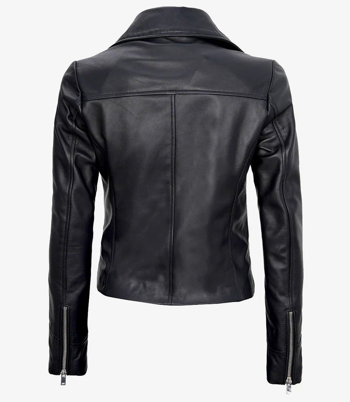 Women's Black Asymmetrical Real Leather Motorcycle Jacket - Rare Leather