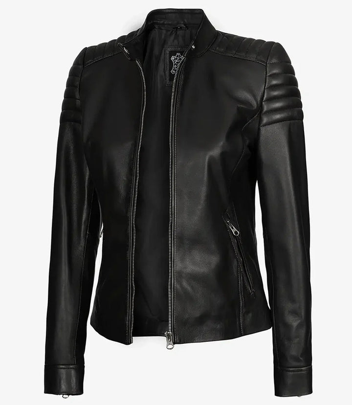 Women's Black Cafe Racer Leather Jacket - Rare Leather
