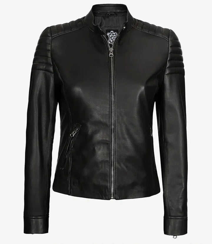 Women's Black Cafe Racer Leather Jacket - Rare Leather