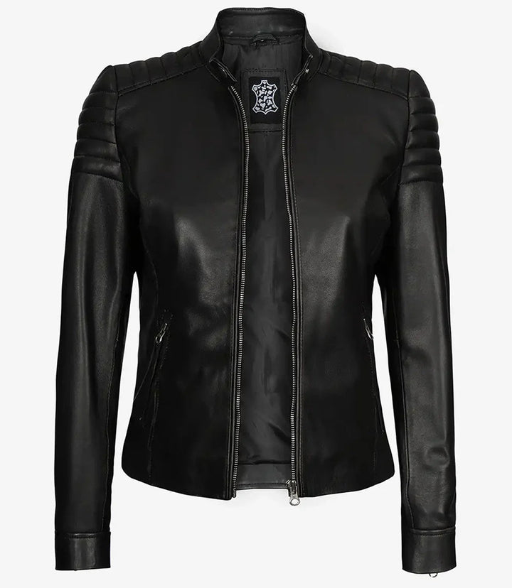 Women's Black Cafe Racer Leather Jacket - Rare Leather