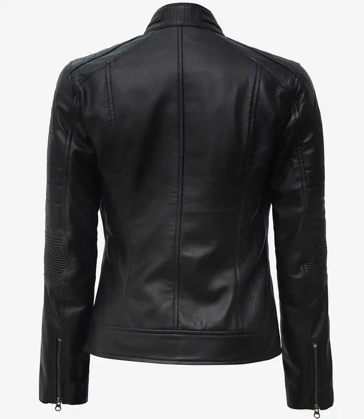 Women's Black Cafe Racer Leather Jacket - Rare Leather