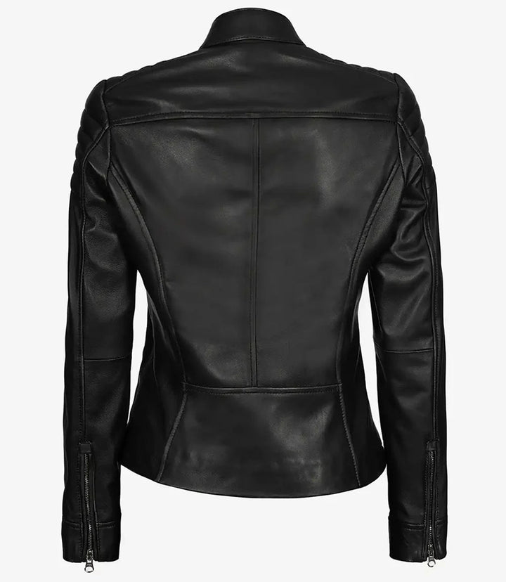 Women's Black Cafe Racer Leather Jacket - Rare Leather