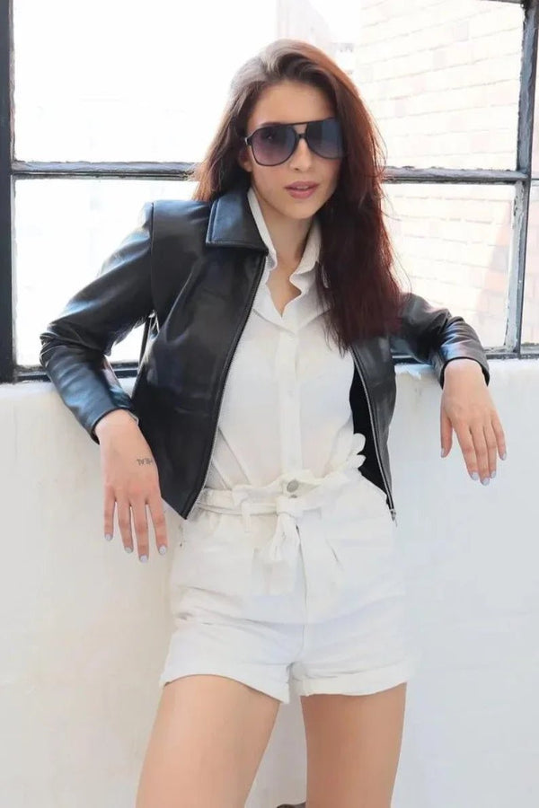 Women’s Black Cropped Leather Jacket - Rare Leather