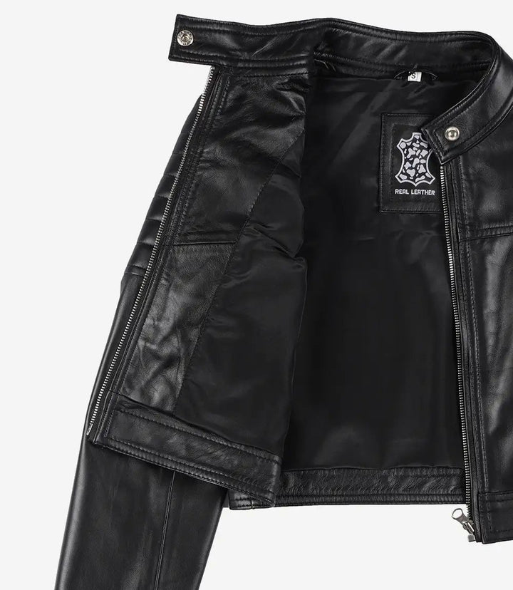 Women's Black Cropped Leather Moto Jacket - Rare Leather