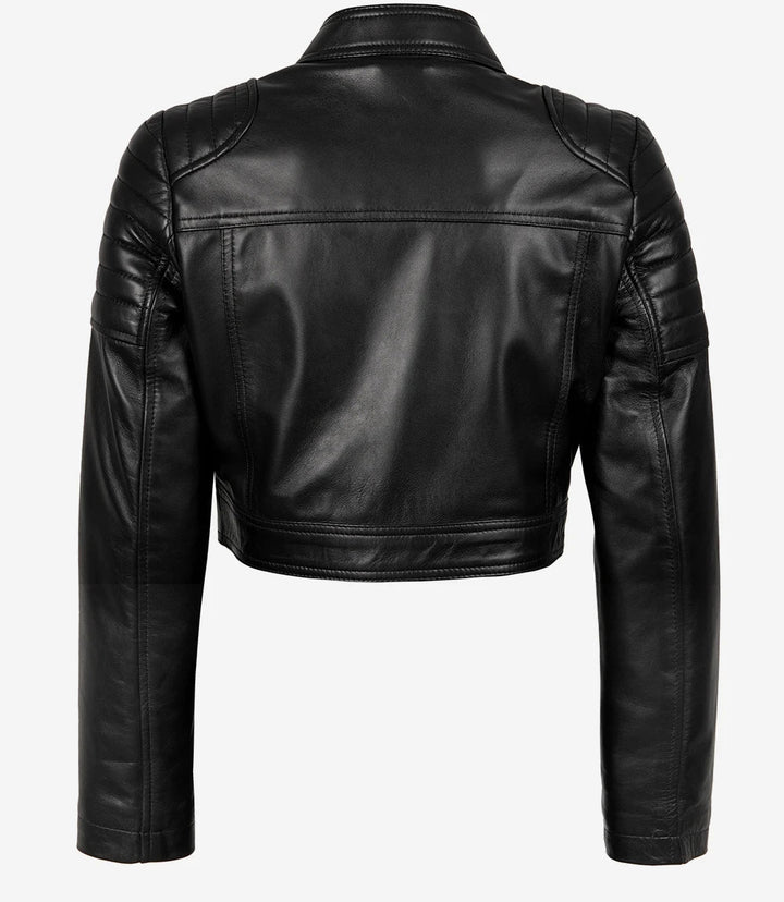 Women's Black Cropped Leather Moto Jacket - Rare Leather