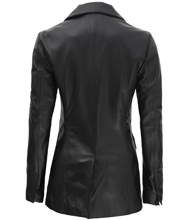 Women's Black Double Breasted Leather Blazer - Rare Leather