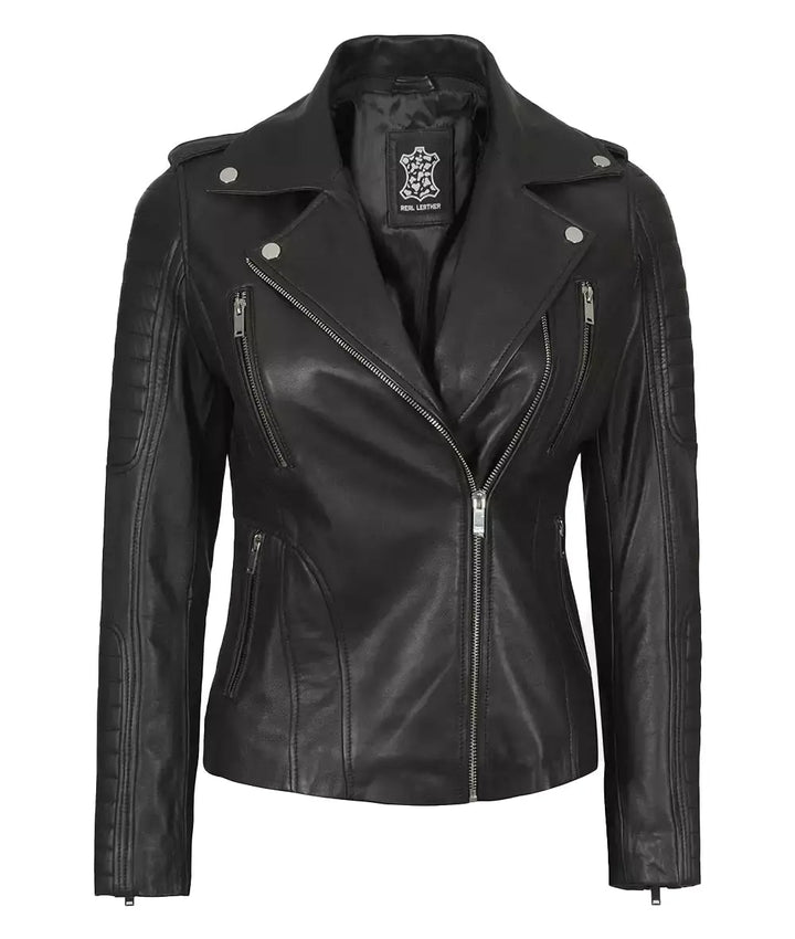Womens Black Leather Biker Jacket With Removable Hood - Rare Leather