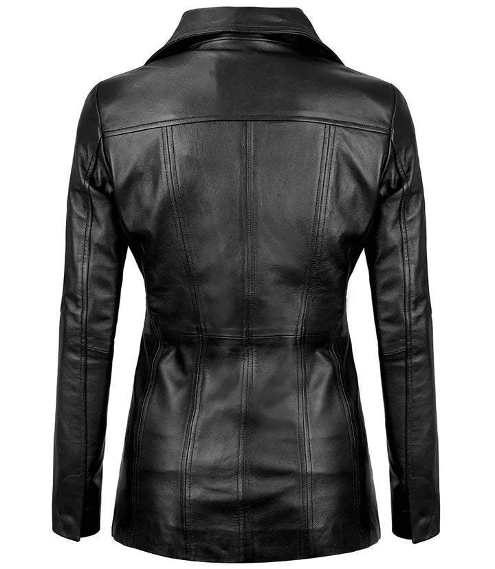 Womens Black Leather Blazer with Three Button - Rare Leather