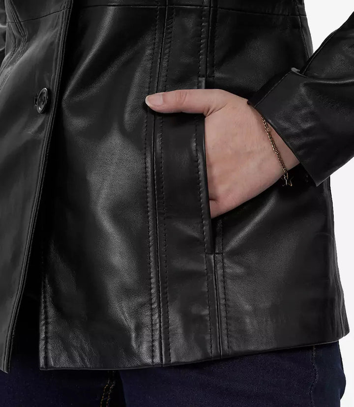 Womens Black Leather Blazer with Three Button - Rare Leather