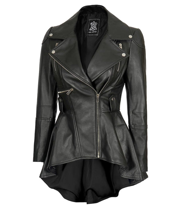 Women's Black Peplum Leather Jacket – Asymmetrical - Rare Leather