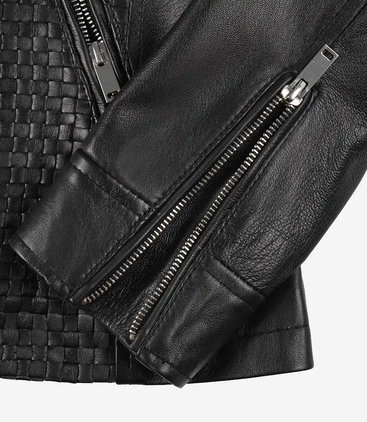Women's Black Textured Cafe Racer Leather Jacket - Rare Leather
