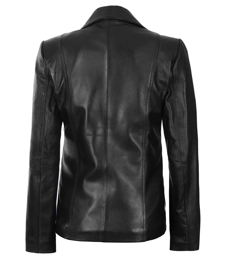 Women's Black Two - Button Leather Blazer Jacket - Rare Leather