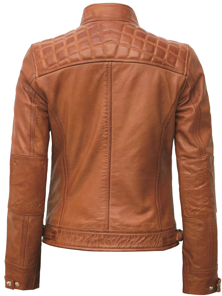 Women's Cafe Racer Tan Brown Leather Jacket - Rare Leather