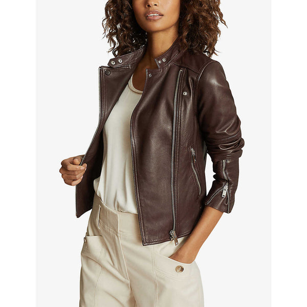 Women’s Chocolate Brown Leather Biker Jacket - Rare Leather