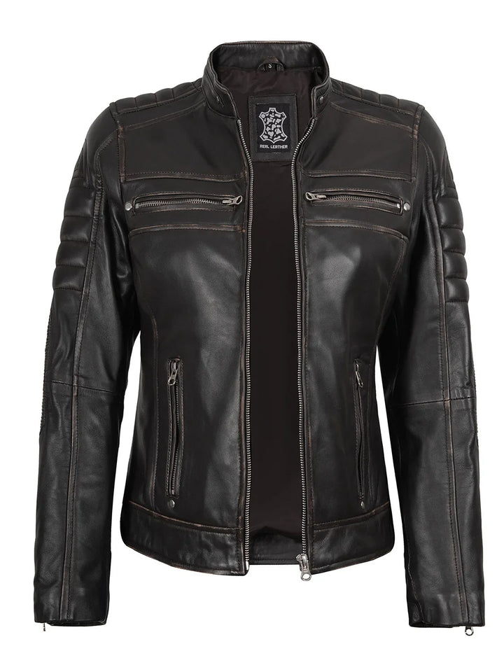 Women's Dark Brown Motorcycle Leather Jacket - Rare Leather