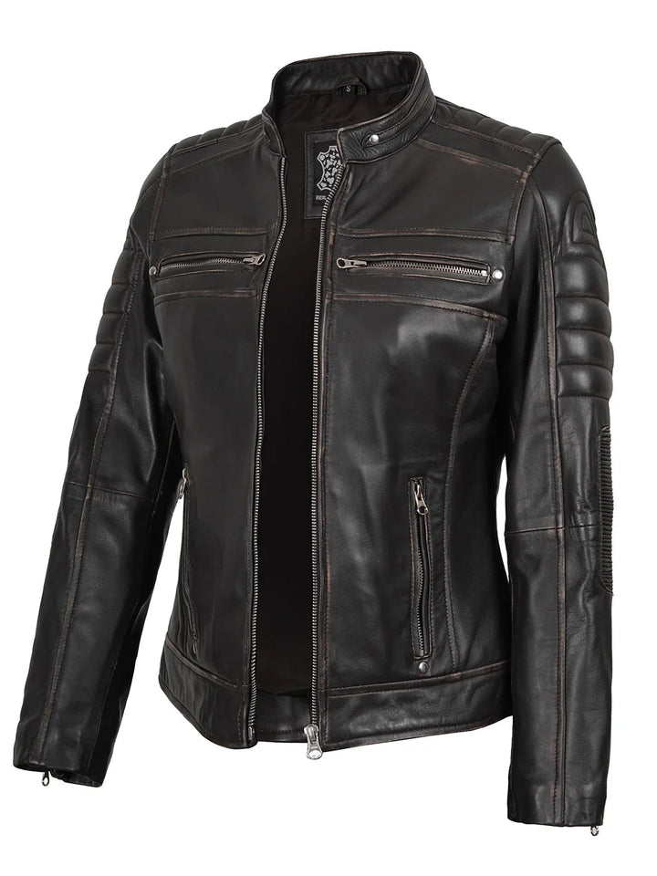 Women's Dark Brown Motorcycle Leather Jacket - Rare Leather