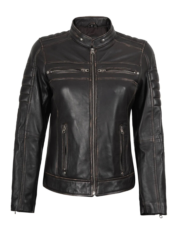 Women's Dark Brown Motorcycle Leather Jacket - Rare Leather