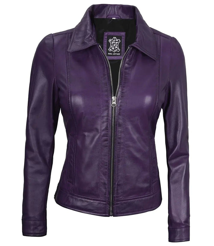 Women's Harrington Purple Leather Jacket - Rare Leather