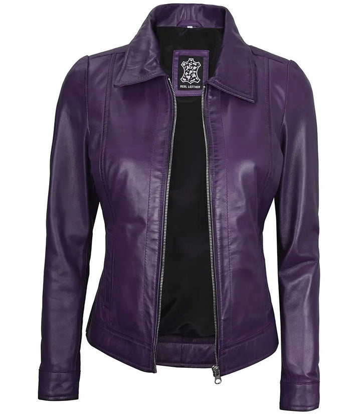 Women's Harrington Purple Leather Jacket - Rare Leather